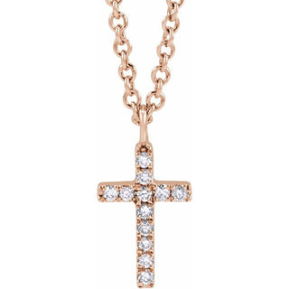 14K Rose .04 CTW Natural Diamond Cross 18" Necklace