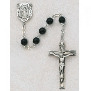 Sterling Silver 6MM Black Glass Rosary