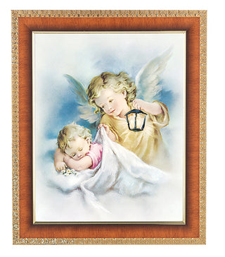 Guardian Angel With Lantern In Cherry Frame 8X10 Print