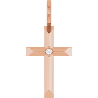 14K Rose .0075 CT Natural Diamond Cross Pendant