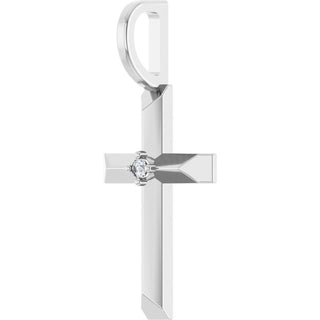 Sterling Silver .0075 CT Natural Diamond Cross Pendant