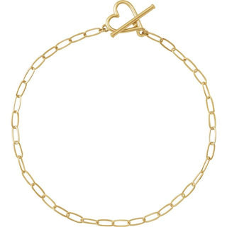 14K Yellow Heart & Paperclip-Style Chain 6" Bracelet