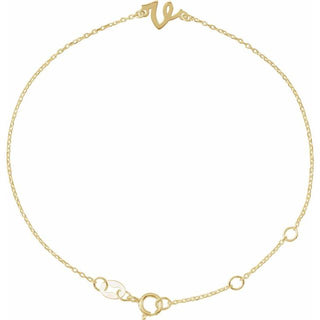 14K Yellow Initial V 6 1/2-7 1/2" Bracelet