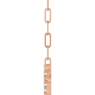 14K Rose .05 CTW Natural Diamond Sideways Cross 18" Necklace
