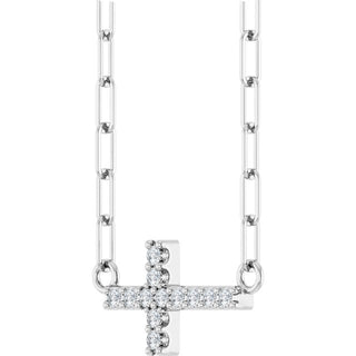 14K White .05 CTW Natural Diamond Sideways Cross 18" Necklace