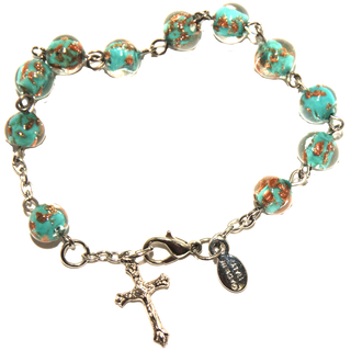 Turquoise Genuine Murano Silver-Tone Rosary Bracelet with Sommerso Beads