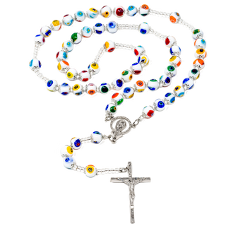 White Genuine Murano Rosary with handknotted Mosaic Beads