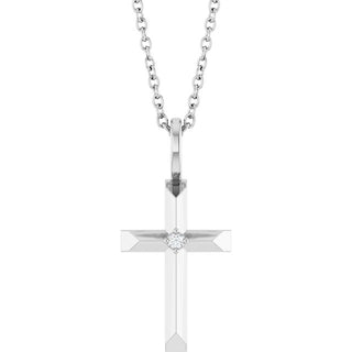 14K White .0075 CT Natural Diamond Cross 16-18" Necklace