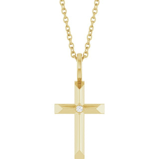 14K Yellow .0075 CT Natural Diamond Cross 16-18" Necklace