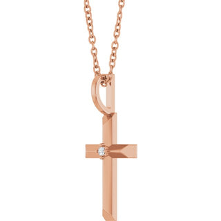 14K Rose .0075 CT Natural Diamond Cross 16-18" Necklace