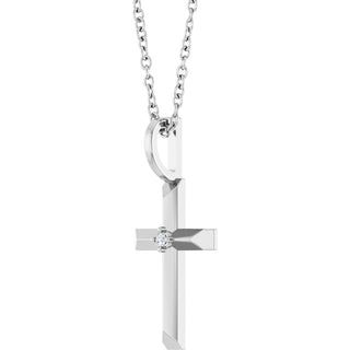14K White .0075 CT Natural Diamond Cross 16-18" Necklace
