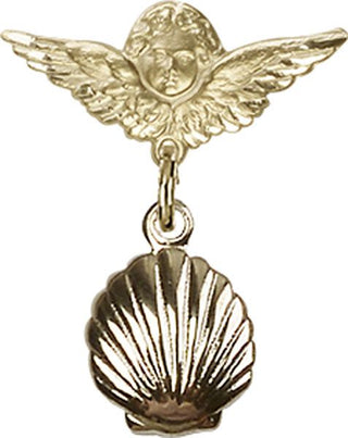 14kt Gold Small Angel w/Wings Shell Baby Badge