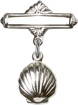 Sterling Silver Polished Badge Pin Shell Baby Badge