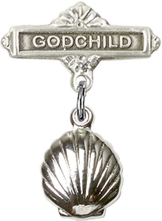 Sterling Silver Godchild Shell Baby Badge