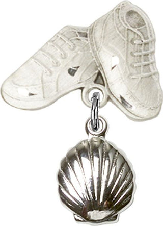 Sterling Silver Baby Boots Shell Baby Badge