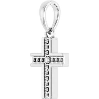 14K White Beaded Cross Pendant