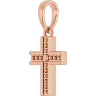 14K Rose Beaded Cross Pendant
