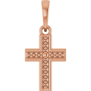 14K Rose Beaded Cross Pendant
