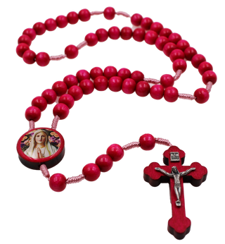 Our Lady of Fatima Pink Wood Rosary