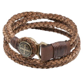 Men's Brown St. Benedict Leather Cord Bracelet