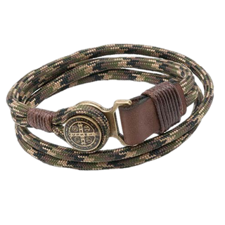 Men's St. Benedict Leather and Camo Paracord Bracelet