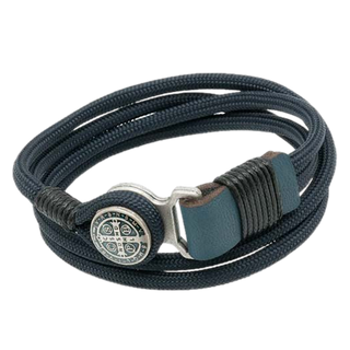 Men's Blue St. Benedict Leather Cord Bracelet
