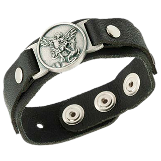 Men's Black St. Michael Leather Bracelet