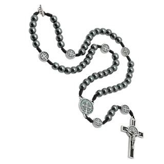 St. Benedict Hematite Rosary Necklace