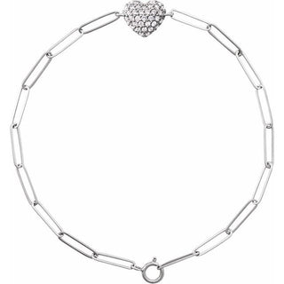 14K White 1/3 CTW Natural Diamond Heart & Paperclip-Style 7" Bracelet