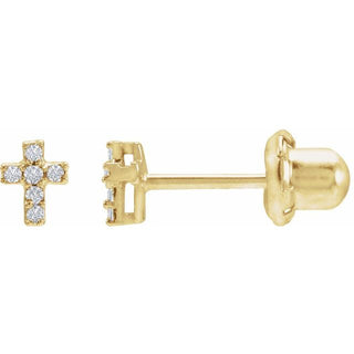 14K Yellow .02 CTW Natural Diamond Cross Inverness Piercing Stud Earrings