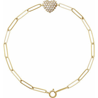 14K Yellow 1/3 CTW Natural Diamond Heart & Paperclip-Style 7" Bracelet