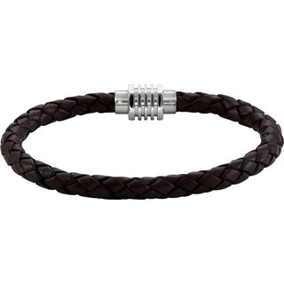 Stainless Steel & 6 mm Black Braided Leather 9" Bracelet 
