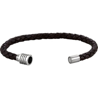 Stainless Steel & 6 mm Black Braided Leather 8" Bracelet