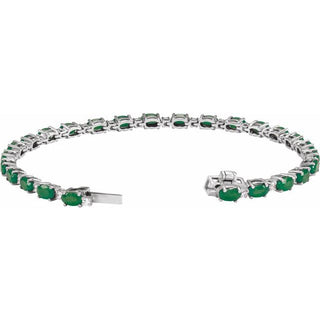 14K White Lab-Grown Emerald & 5/8 CTW Lab-Grown Diamond Line 7" Bracelet