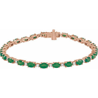 14K Rose Lab-Grown Emerald & 5/8 CTW Lab-Grown Diamond Line 7" Bracelet