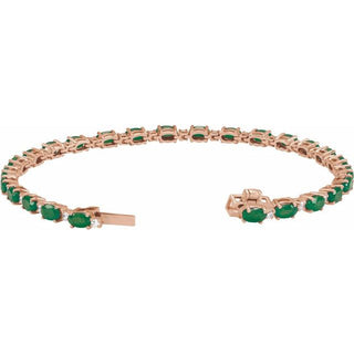 14K Rose Lab-Grown Emerald & 5/8 CTW Lab-Grown Diamond Line 7" Bracelet