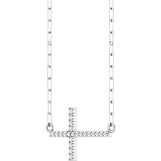 14K White .08 CTW Natural Diamond Sideways Cross 18" Necklace