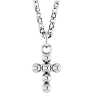 14K White Beaded Cross 18" Necklace