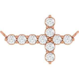 14K Rose 1/4 CTW Natural Diamond Sideways Cross Necklace Center
