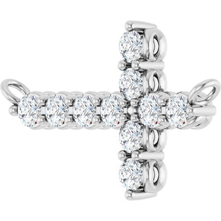 14K White 1/3 CTW Lab-Grown Diamond Sideways Cross Necklace Center