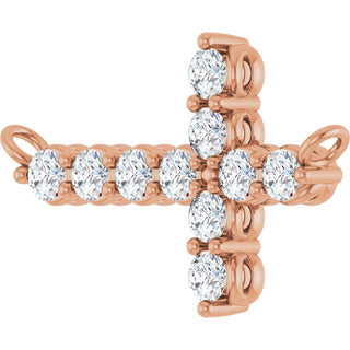 14K Rose 1/4 CTW Natural Diamond Sideways Cross Necklace Center
