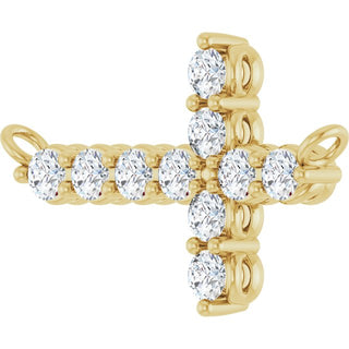 14K Yellow 1/3 CTW Lab-Grown Diamond Sideways Cross Necklace Center