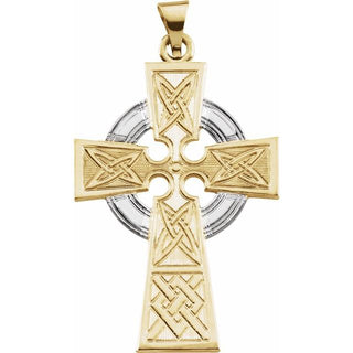 14K Yellow/White Celtic-Inspired Cross Pendant  