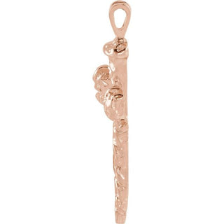 18K Rose Nail Design Cross Pendant