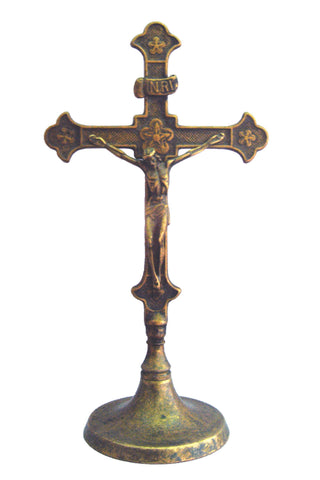 Standing Brass Crucifix 11"