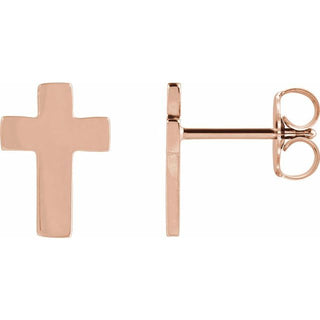 14K Rose 7x5 mm Cross Earrings