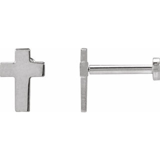14K White 7x5 mm Cross Earrings