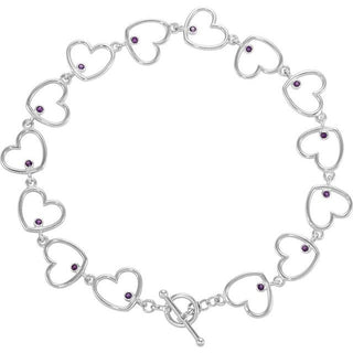 Sterling Silver Amethyst Heart Link 8" Bracelet