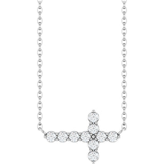14K White 1/3 CTW Lab-Grown Diamond Sideways Cross 18" Necklace
