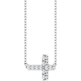 14K White 1/4 CTW Natural Diamond Sideways Cross 18" Necklace